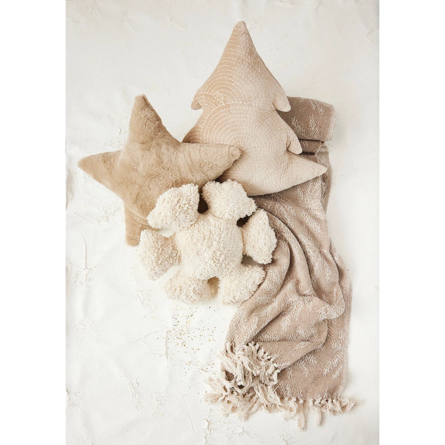 17-3/4"L x 17-3/4"W Faux Fur Star Shaped Pillow, Tan Color