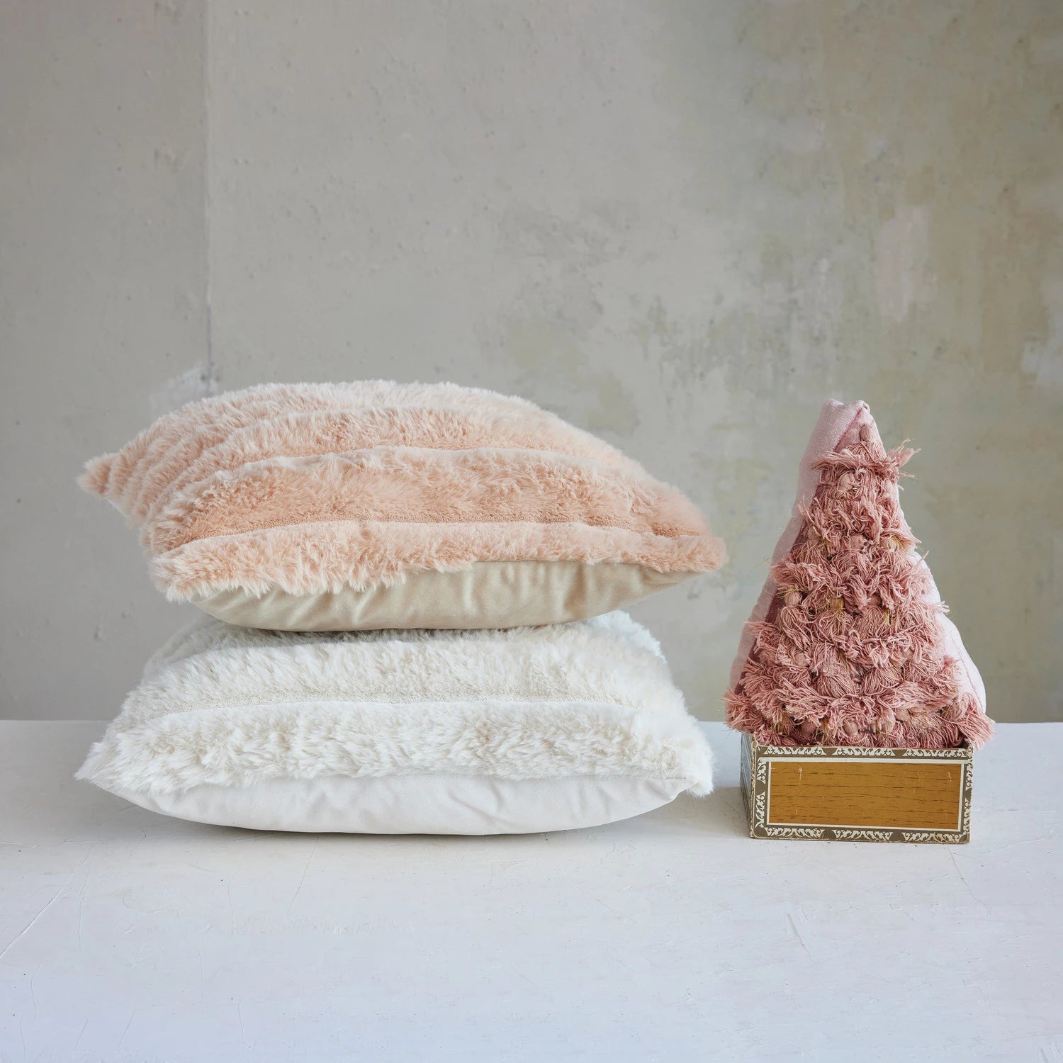 18" Square Faux Fur Pillow with Channel Stitch & Velvet Back