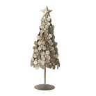 Metal Flowers Christmas Tree with Star, Antique Silver Finish
