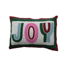 14"L x 10"H Cotton Blend Beaded Lumbar Pillow "JOY", Multi Color