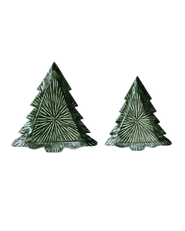Enameled Metal Tree Shaped Trays, Green, Set of 2