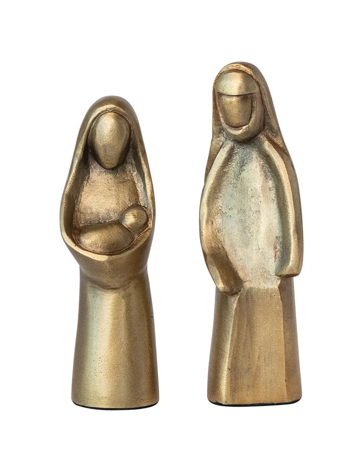 Cast Aluminum Holy Family, Antique Gold Finish, Set of 2