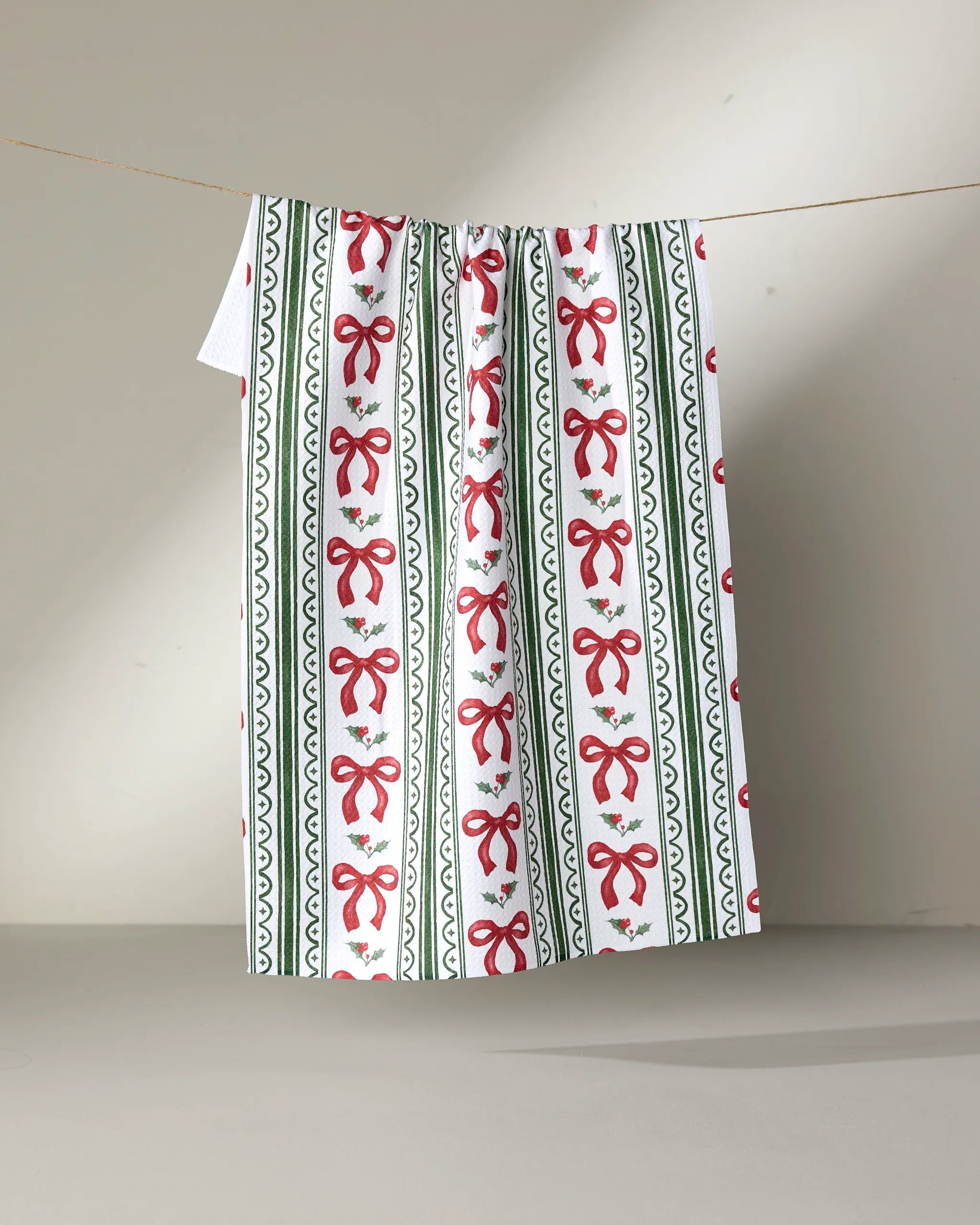 Christmas Bow Stripe Tea Towel