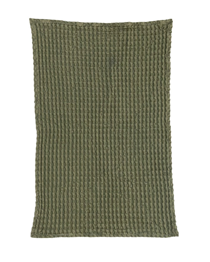 Stonewashed Cotton Waffle Weave Tea Towel, Green