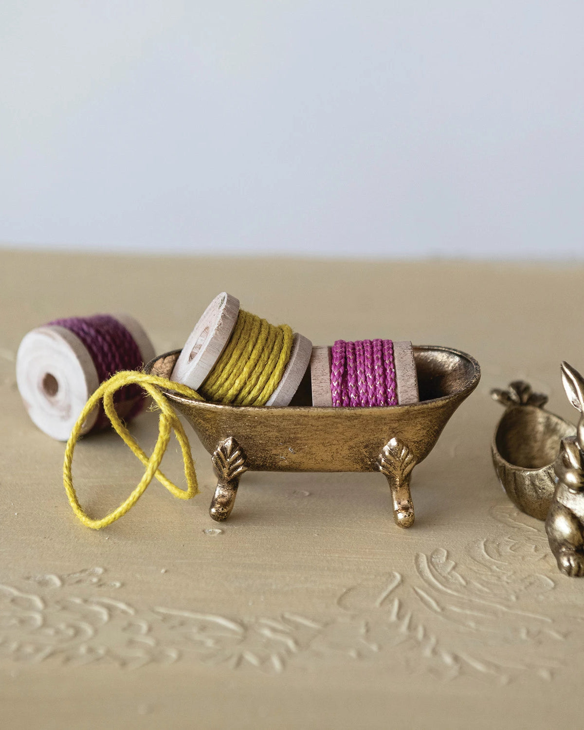 Decorative Pewter Rabbit Pulling Carrot Shaped Dish, Antique Gold Finish