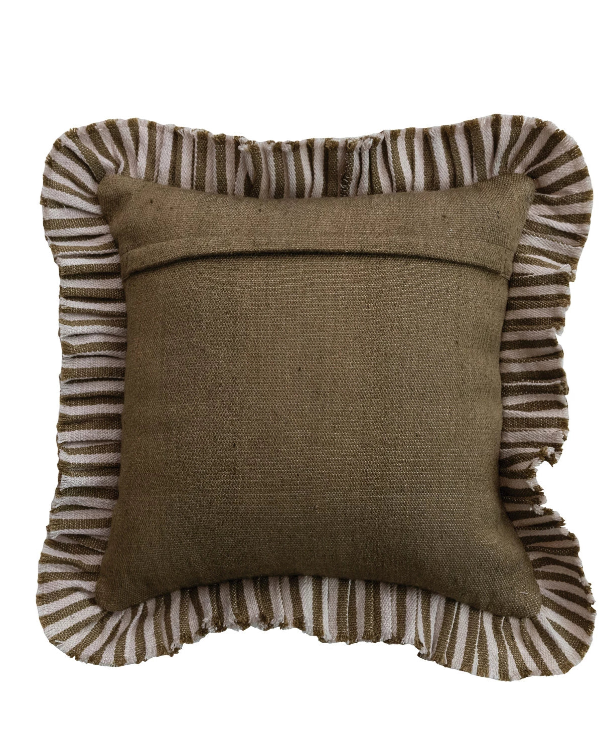 18" Square Woven Fabric Indoor/Outdoor Pillow with Stripes & Ruffle, Natural & Tan Color
