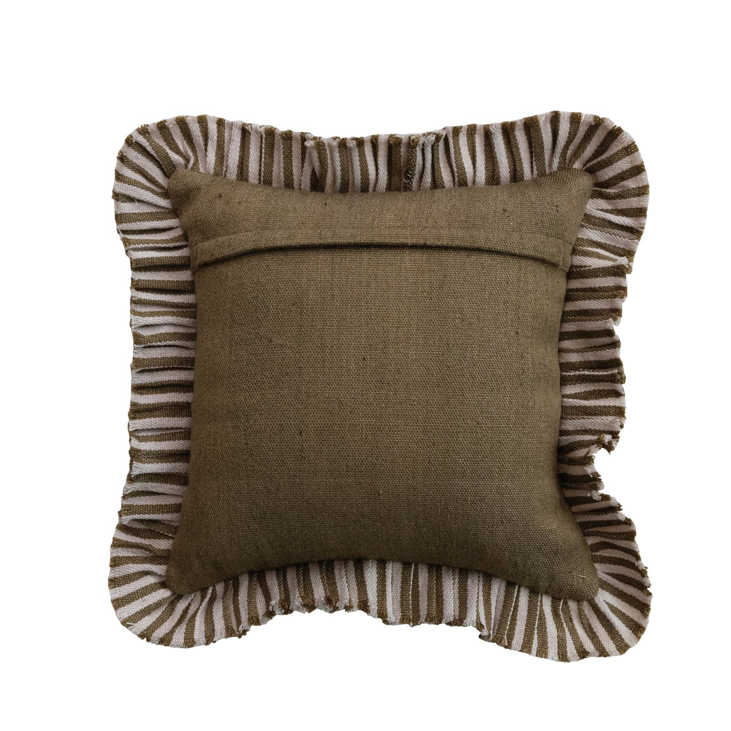 18" Square Woven Fabric Indoor/Outdoor Pillow with Stripes & Ruffle, Natural & Tan Color