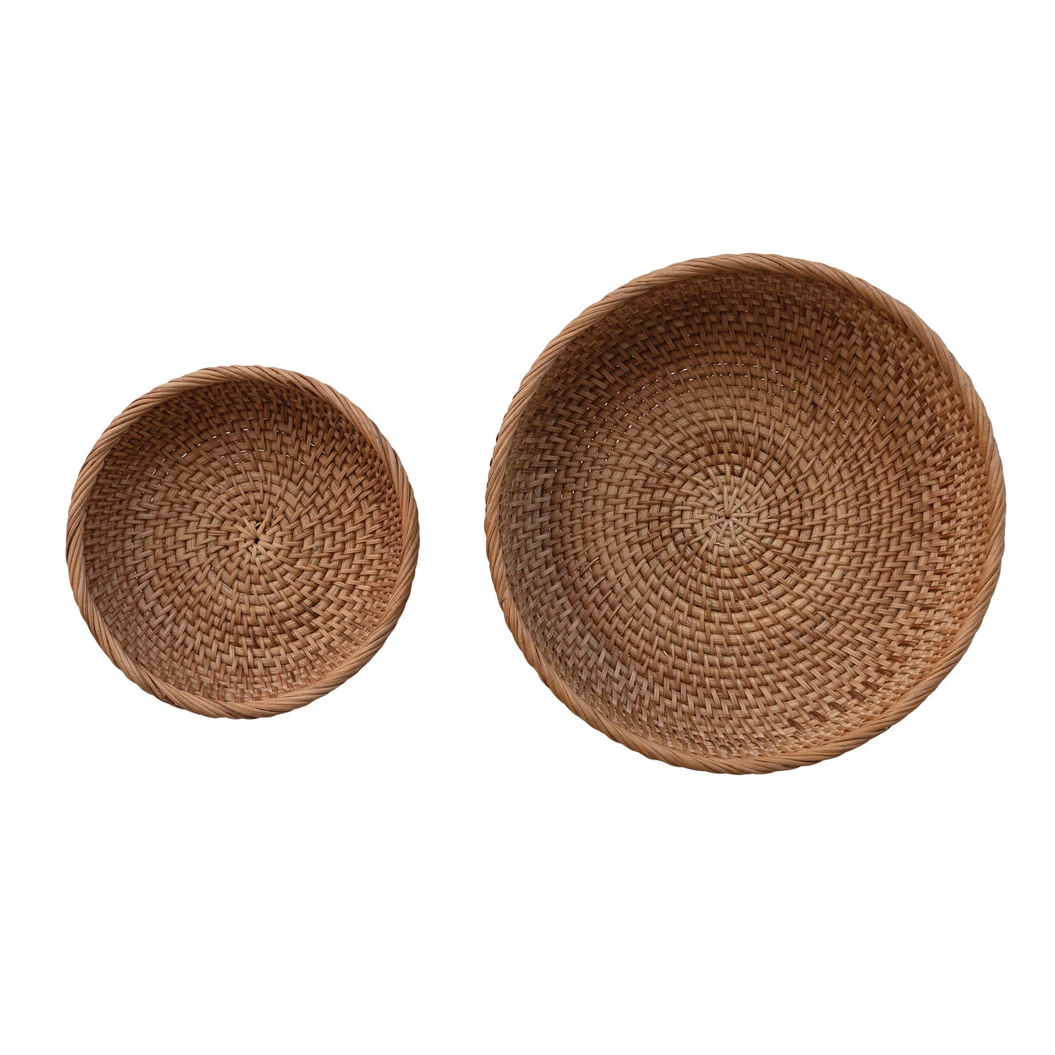 Decorative Hand-Woven Rattan Footed Bowls, Natural, Set of 2