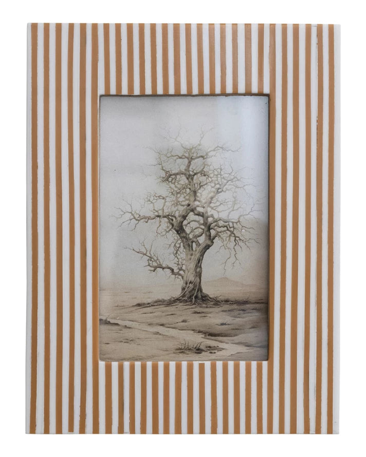 Resin Striped Photo Frame, White & Caramel Color (Holds 4" x 6" Photo)