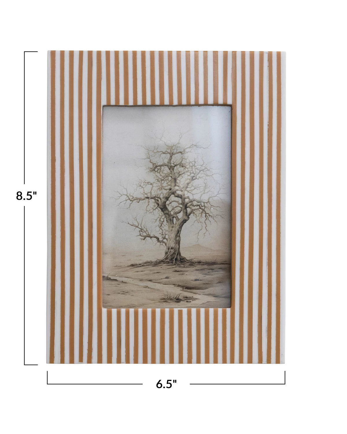 Resin Striped Photo Frame, White & Caramel Color (Holds 4" x 6" Photo)