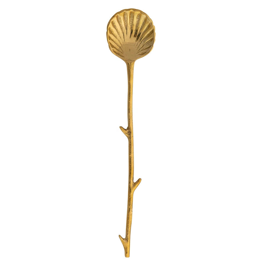 6-3/4"L Brass Shell Shaped Spoon with Twig Shaped Handle