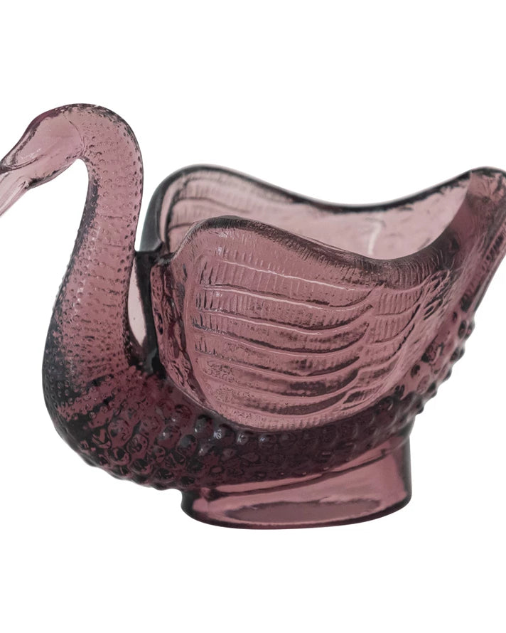 Recycled Glass Swan Shaped Dish/Spoon Holder, Purple