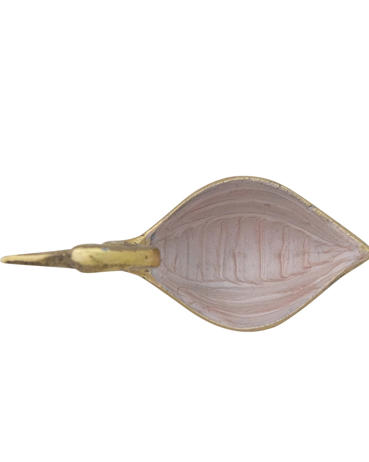 6-1/4"L x 2-1/4"W Enameled Cast Aluminum Bird Bowl, Antique Gold Finish & Blush Color