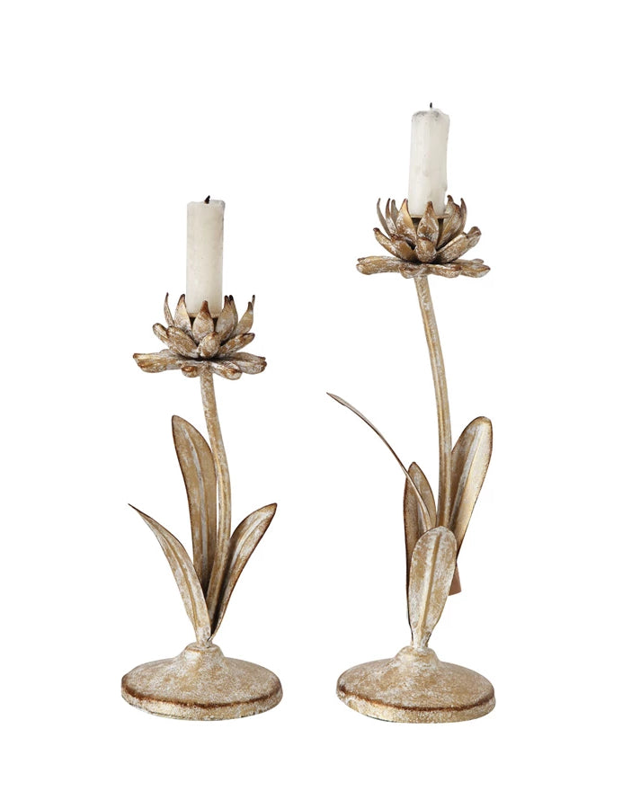 Metal Flower Taper Holders, Set of 2