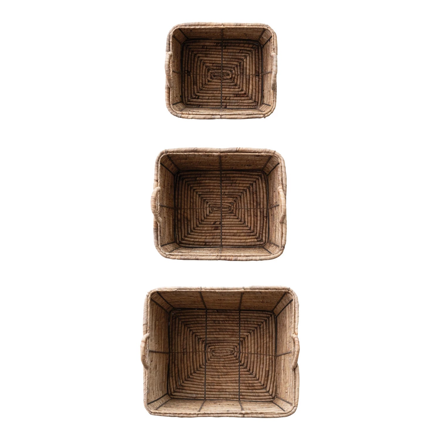 Hand-Woven Water Hyacinth Nesting Baskets with Handles, Natural, Set of 3