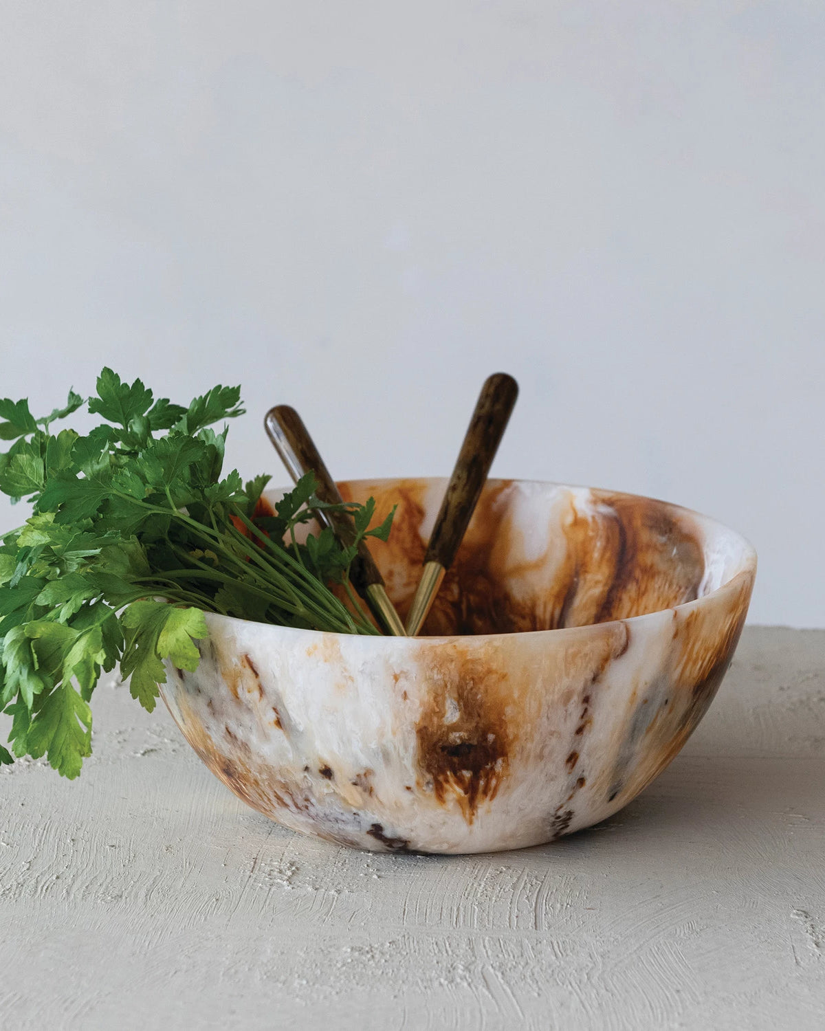 Marbled Resin Bowl, Brown & Cream Color (Each One Will Vary)