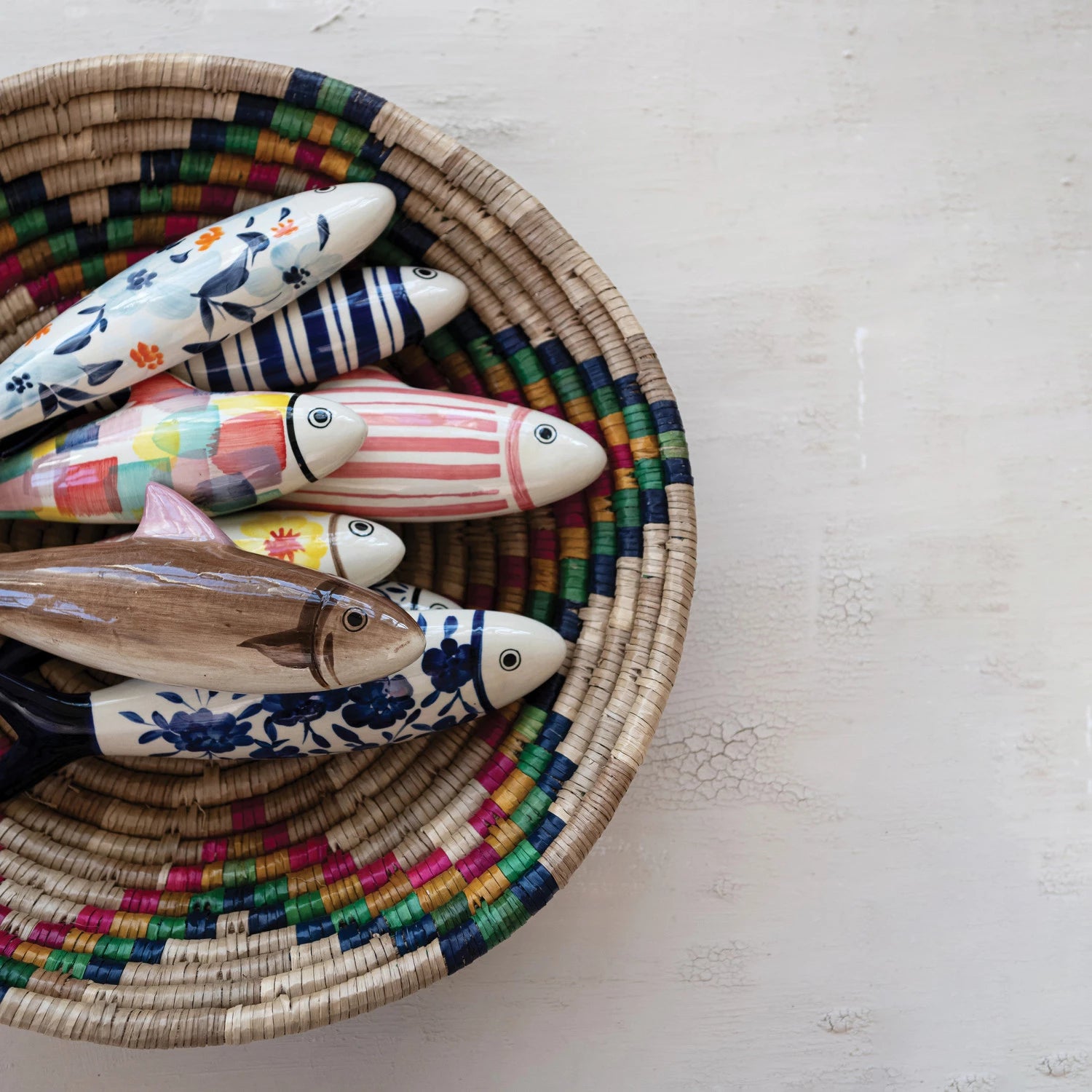 Hand-Painted Stoneware Fish Wall Décor, 4 Styles (Hangs or Sits)
