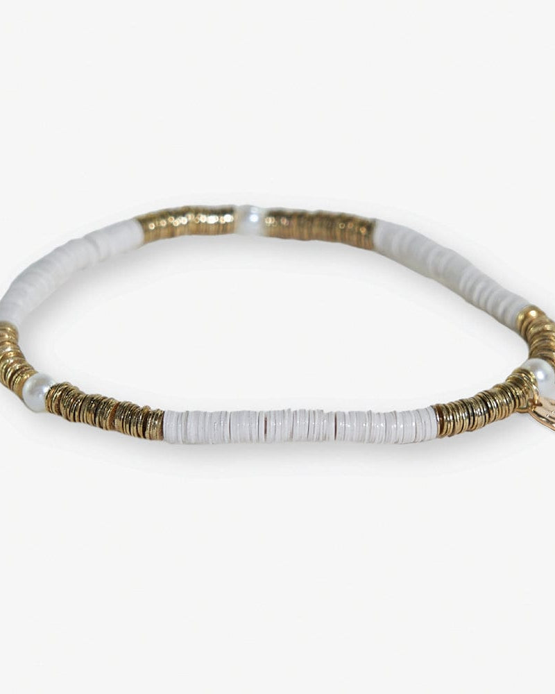 Rory Solid Color With Gold And Pearls Small Sequin Stretch Bracelet Ivory