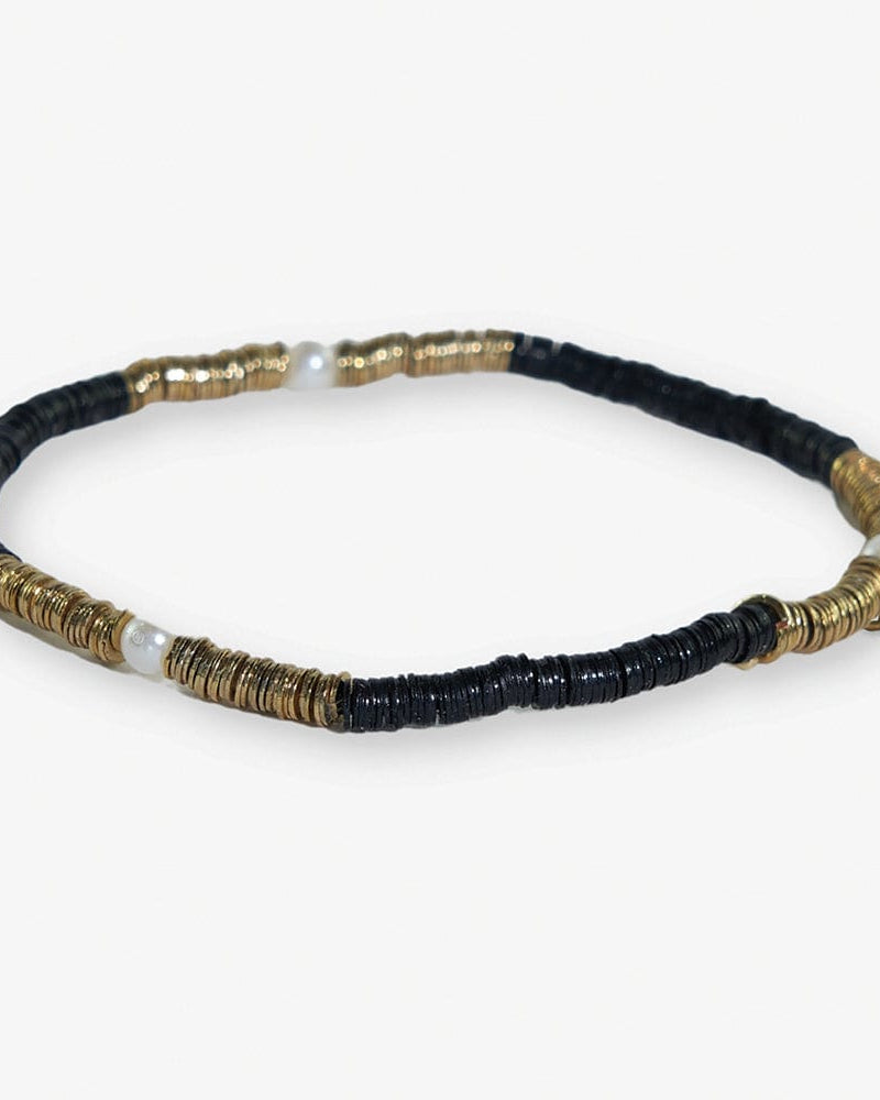 Rory Solid Color With Gold And Pearls Small Sequin Stretch Bracelet Black