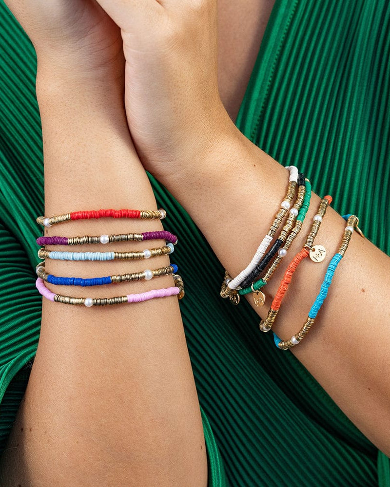 Rory Solid Color With Gold And Pearls Small Sequin Stretch Bracelet Black