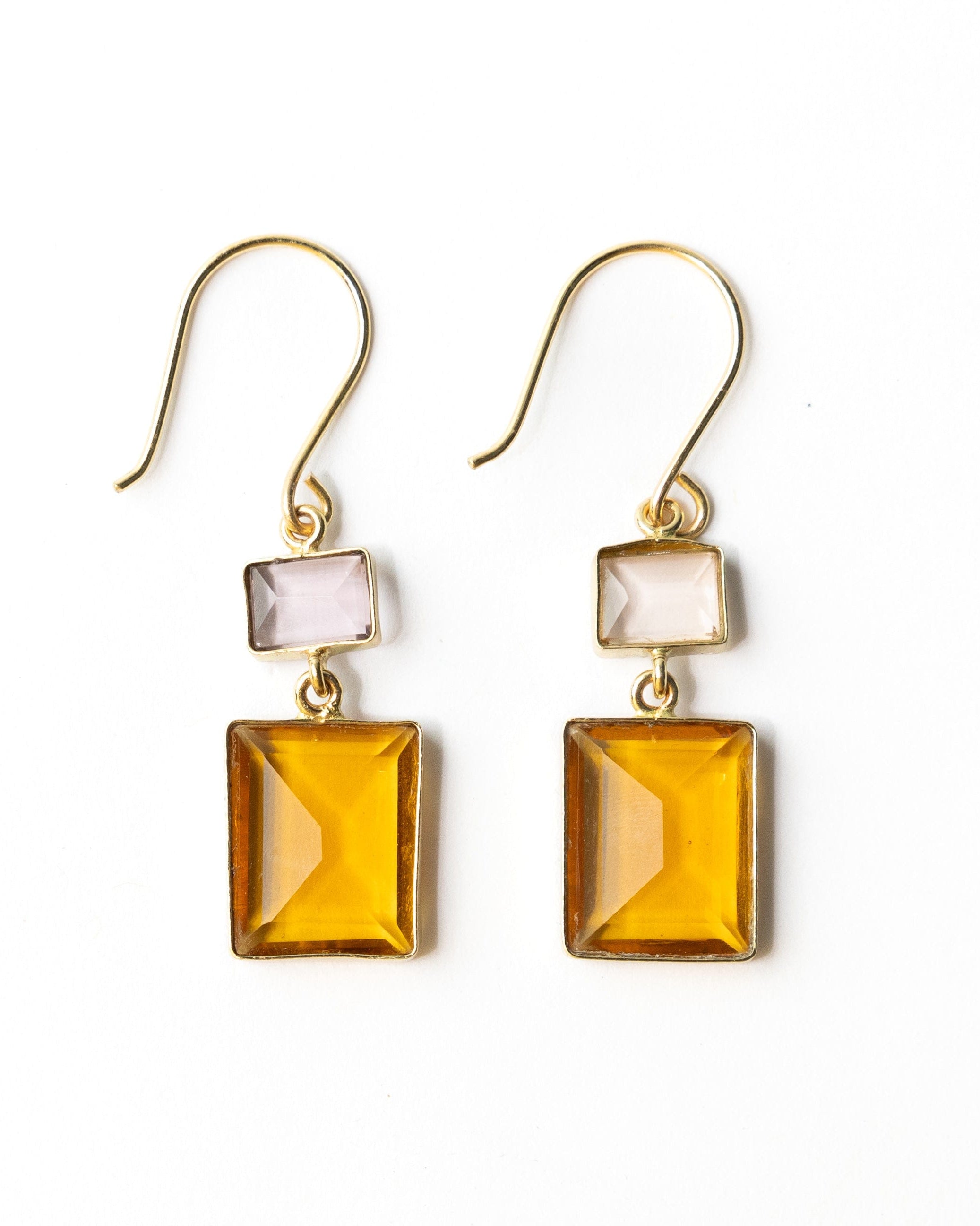 Veronica Two Tone Color Cut Glass Dangle Earring Amber