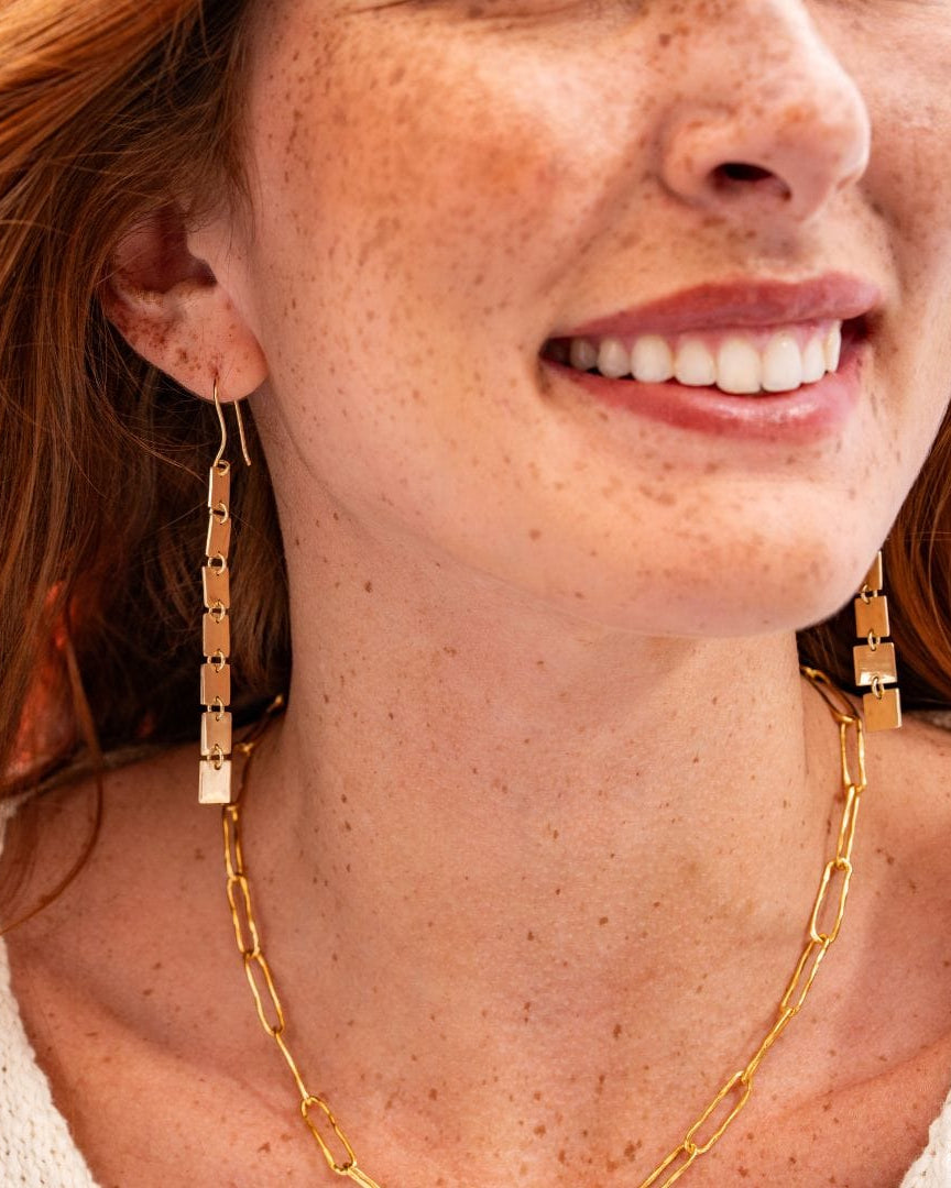 Jade Square Dangle Earrings Brass