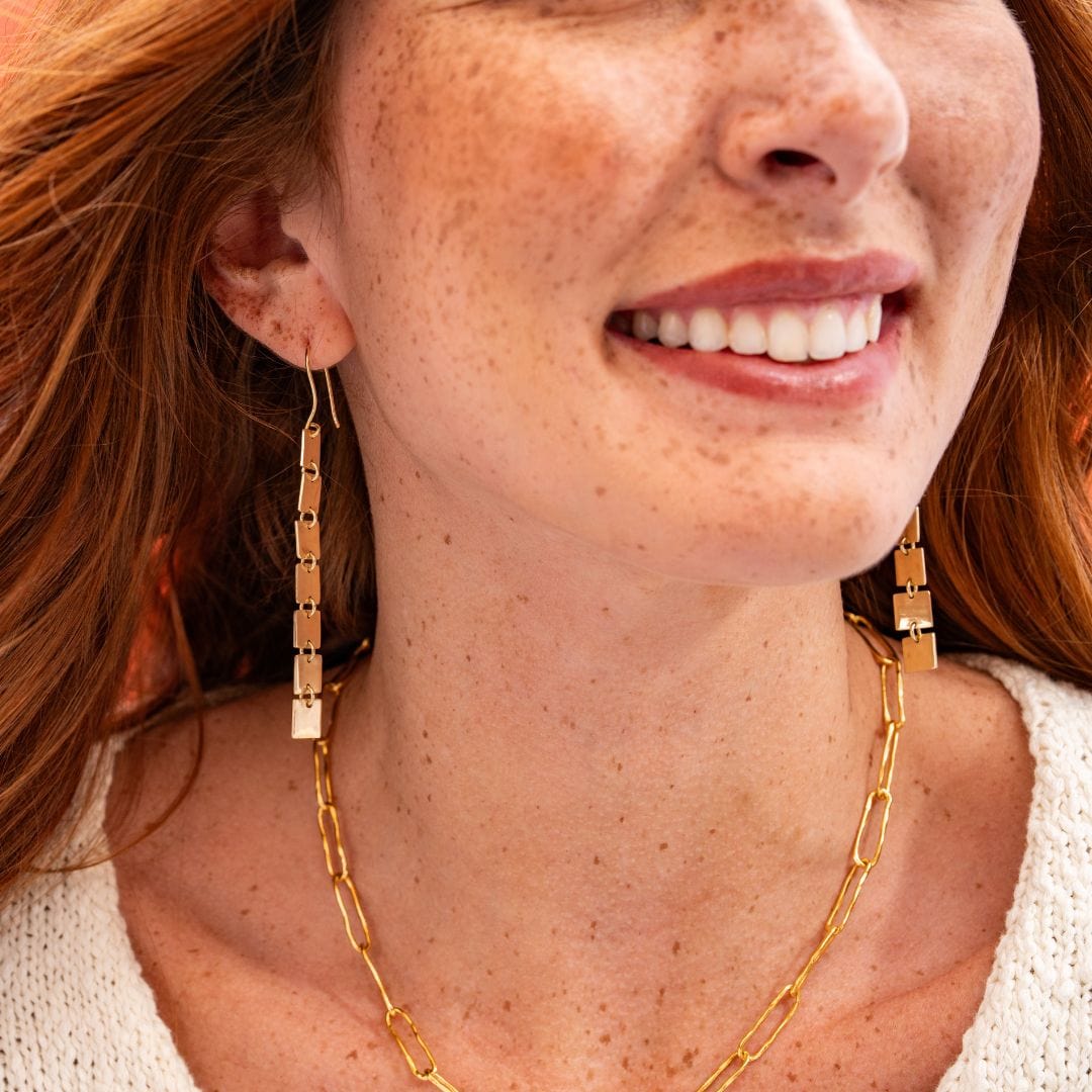 Jade Square Dangle Earrings Brass