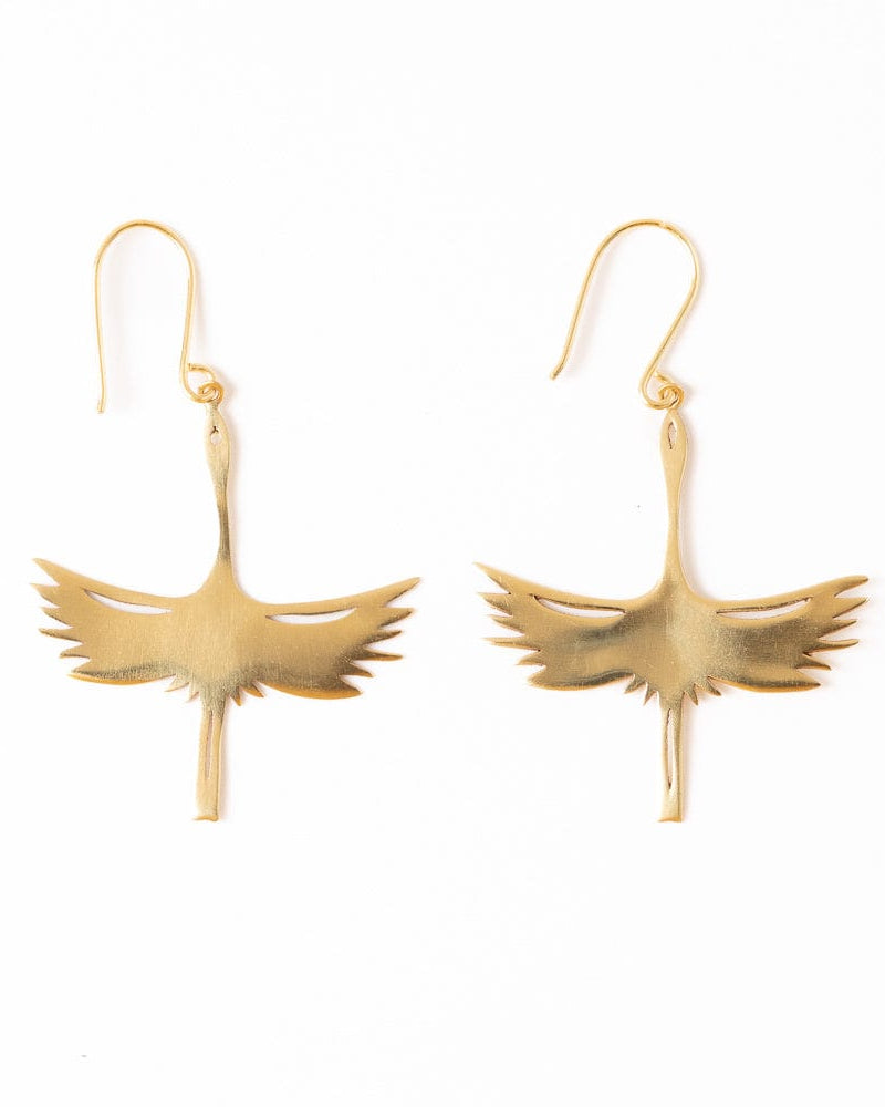 Edina Crane Dangle Earrings Brass