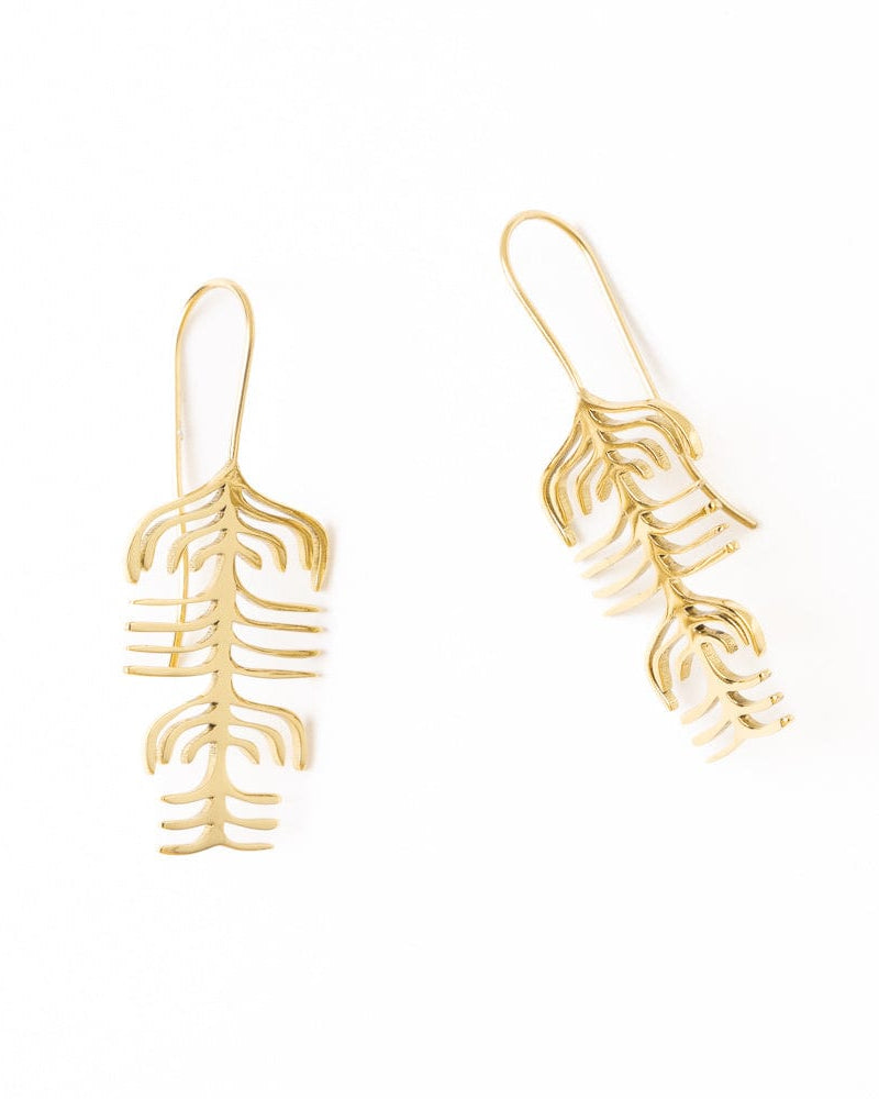 Anika Botanical Abstract Leaves Threader Earrings Brass