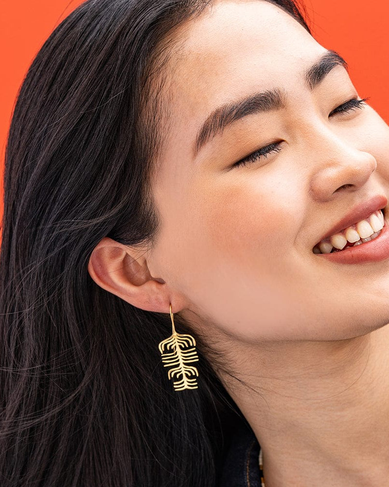 Anika Botanical Abstract Leaves Threader Earrings Brass