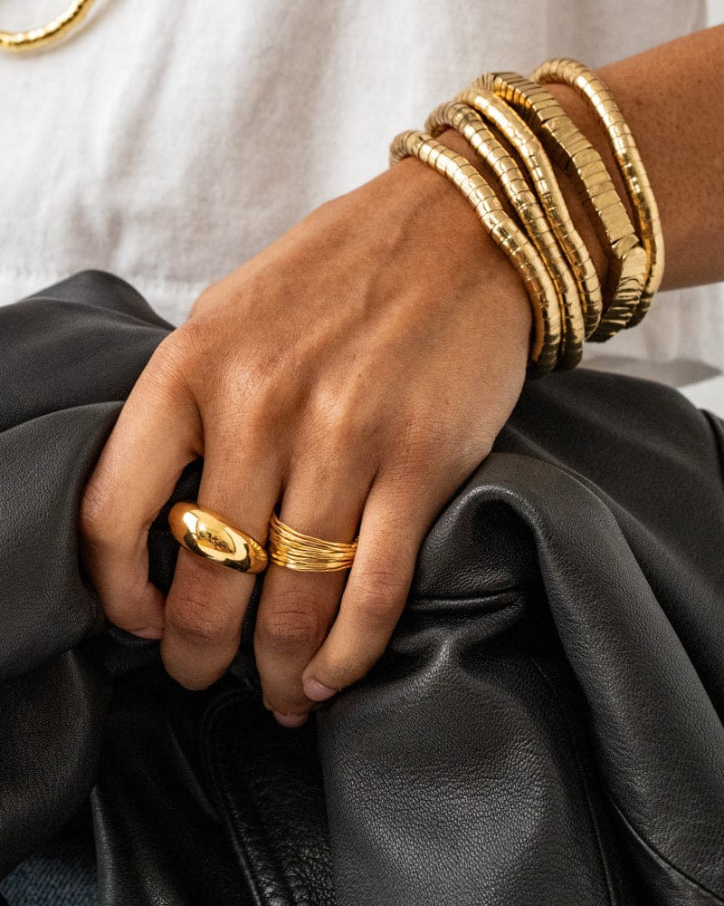 Lucille Square Bead Stretch Bracelet Brass