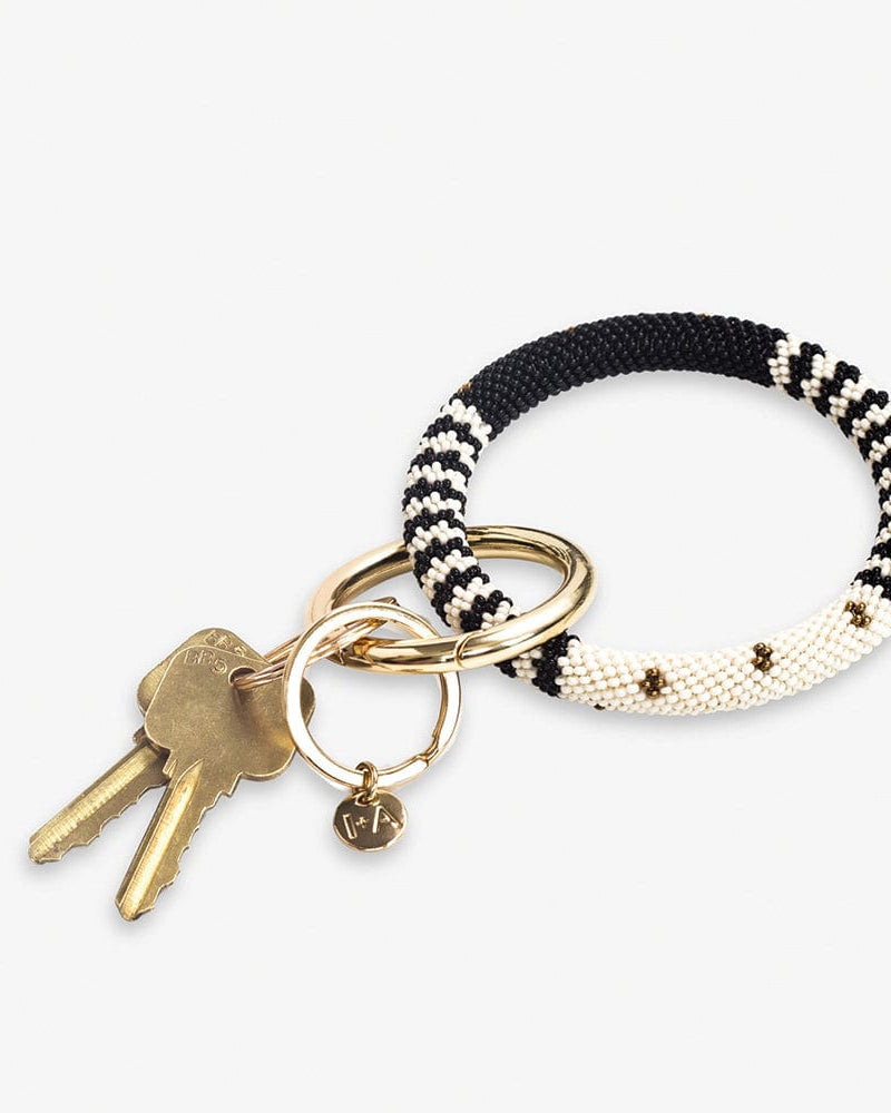 Chloe Stripes Beaded Key Ring Bracelet Black and White Wholesale