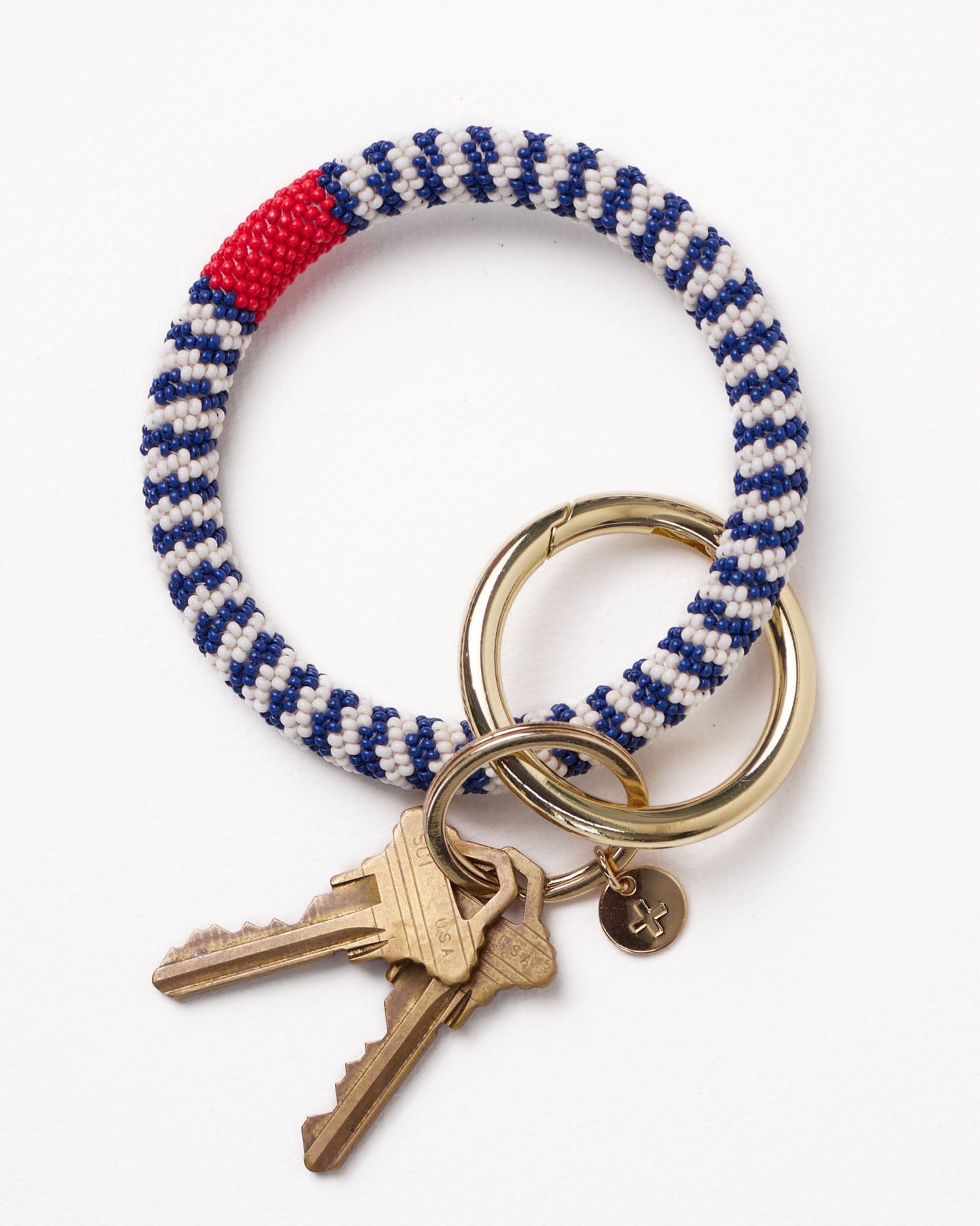 Chloe Small Stripe Beaded Key Ring Bracelet Navy, Ivory + Red Wholesale