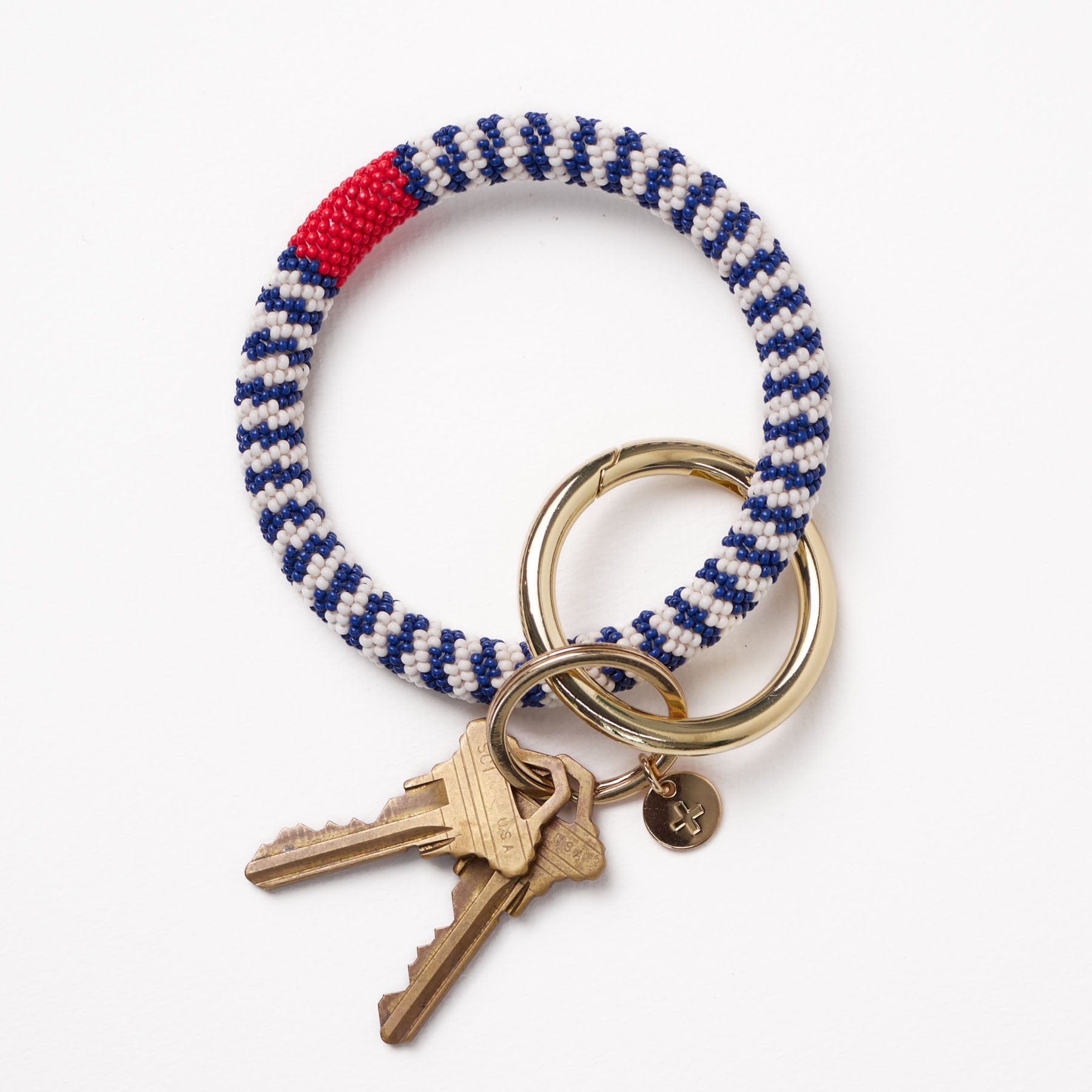 Chloe Small Stripe Beaded Key Ring Bracelet Navy, Ivory + Red Wholesale
