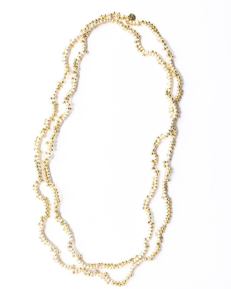 Rosemary Thread With Brass Extra Long Necklace White
