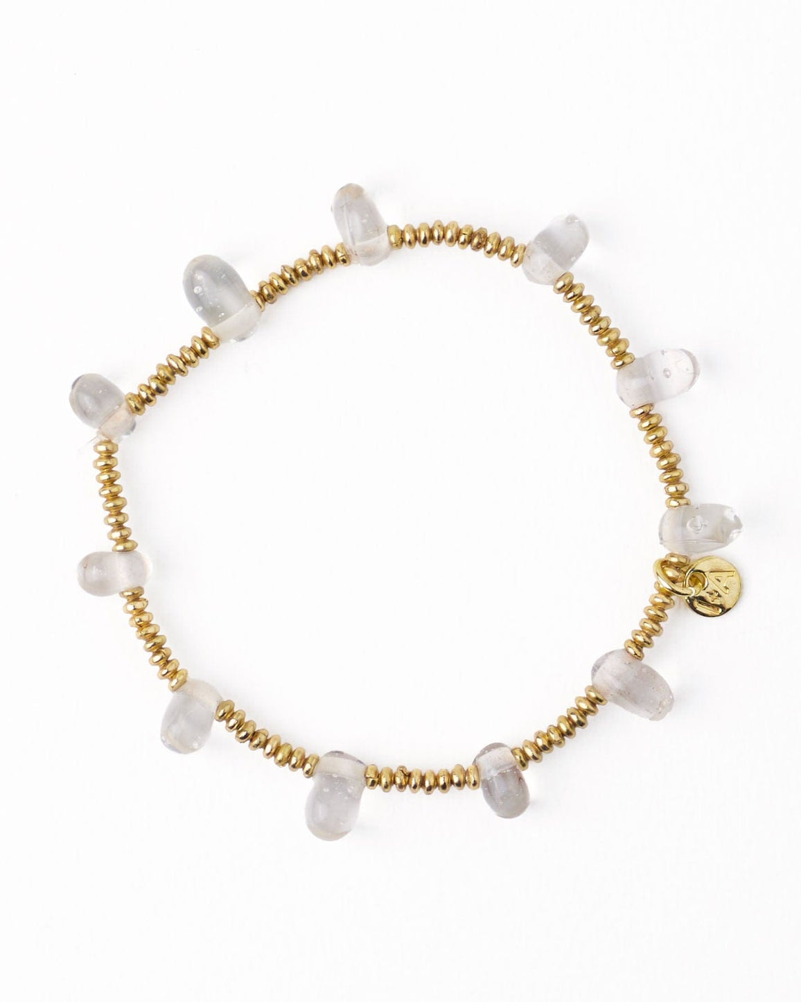 Hope Brass Stretch Bracelet With Glass Beads Clear