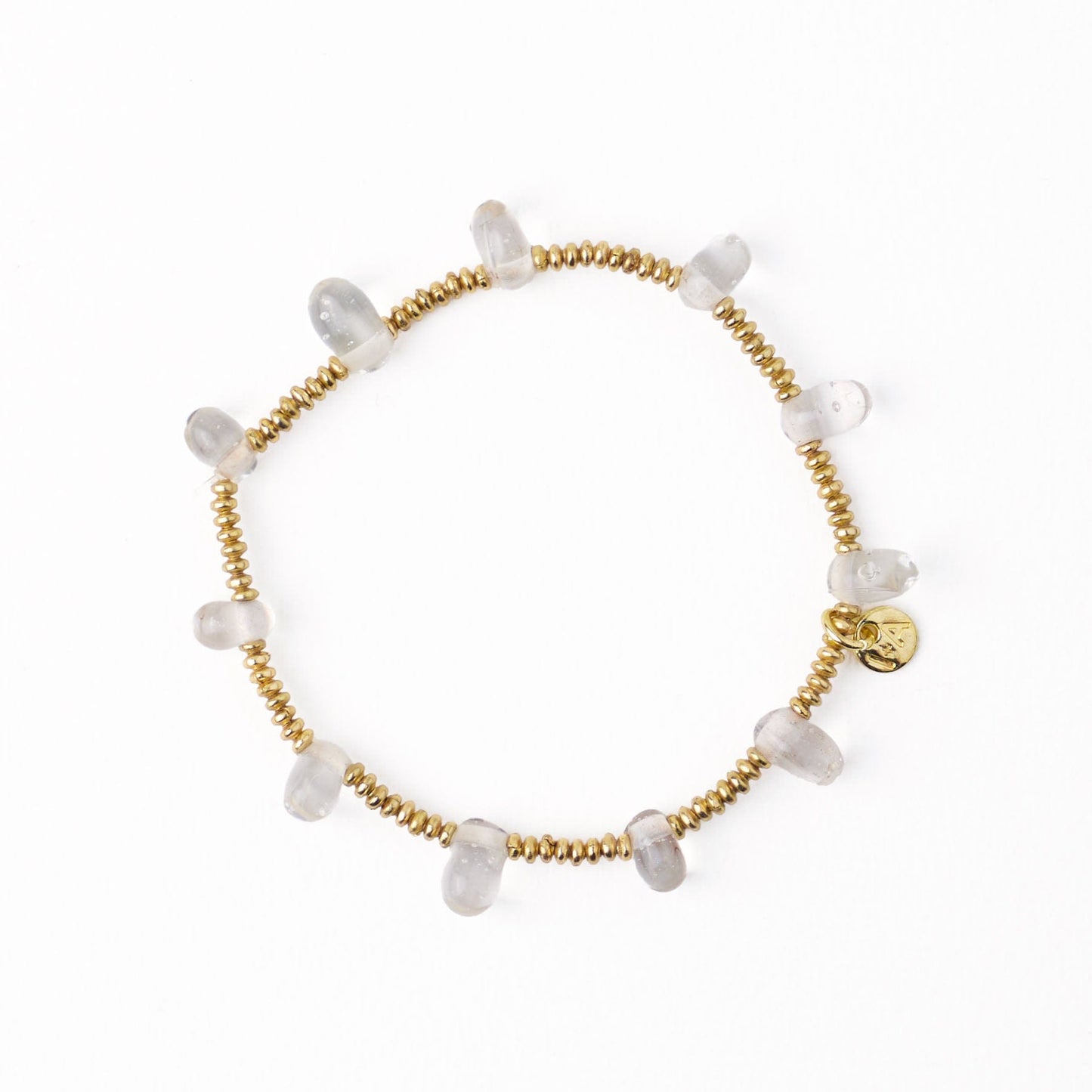 Hope Brass Stretch Bracelet With Glass Beads Clear