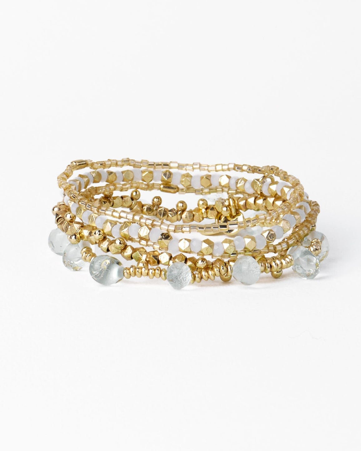 Hope Brass Stretch Bracelet With Glass Beads Clear