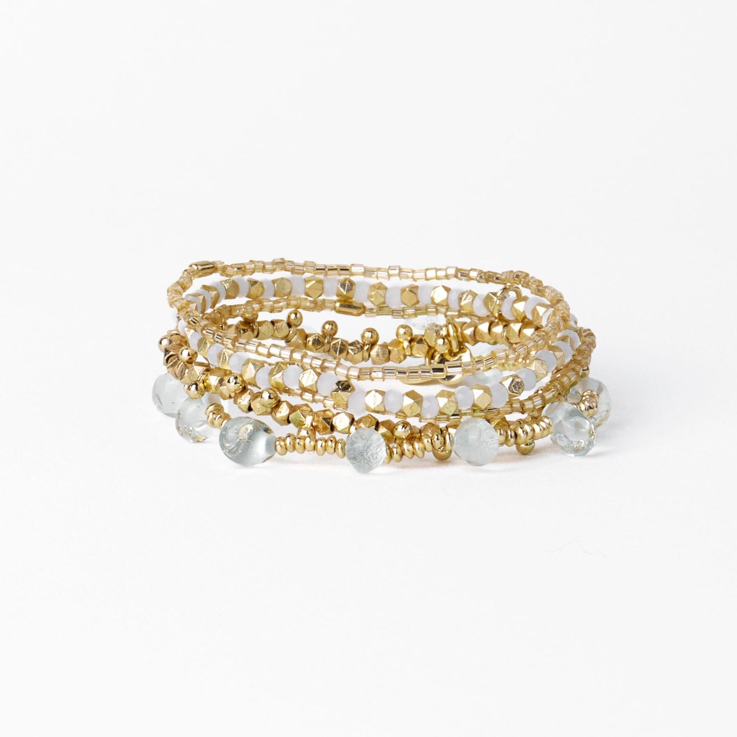 Hope Brass Stretch Bracelet With Glass Beads Clear