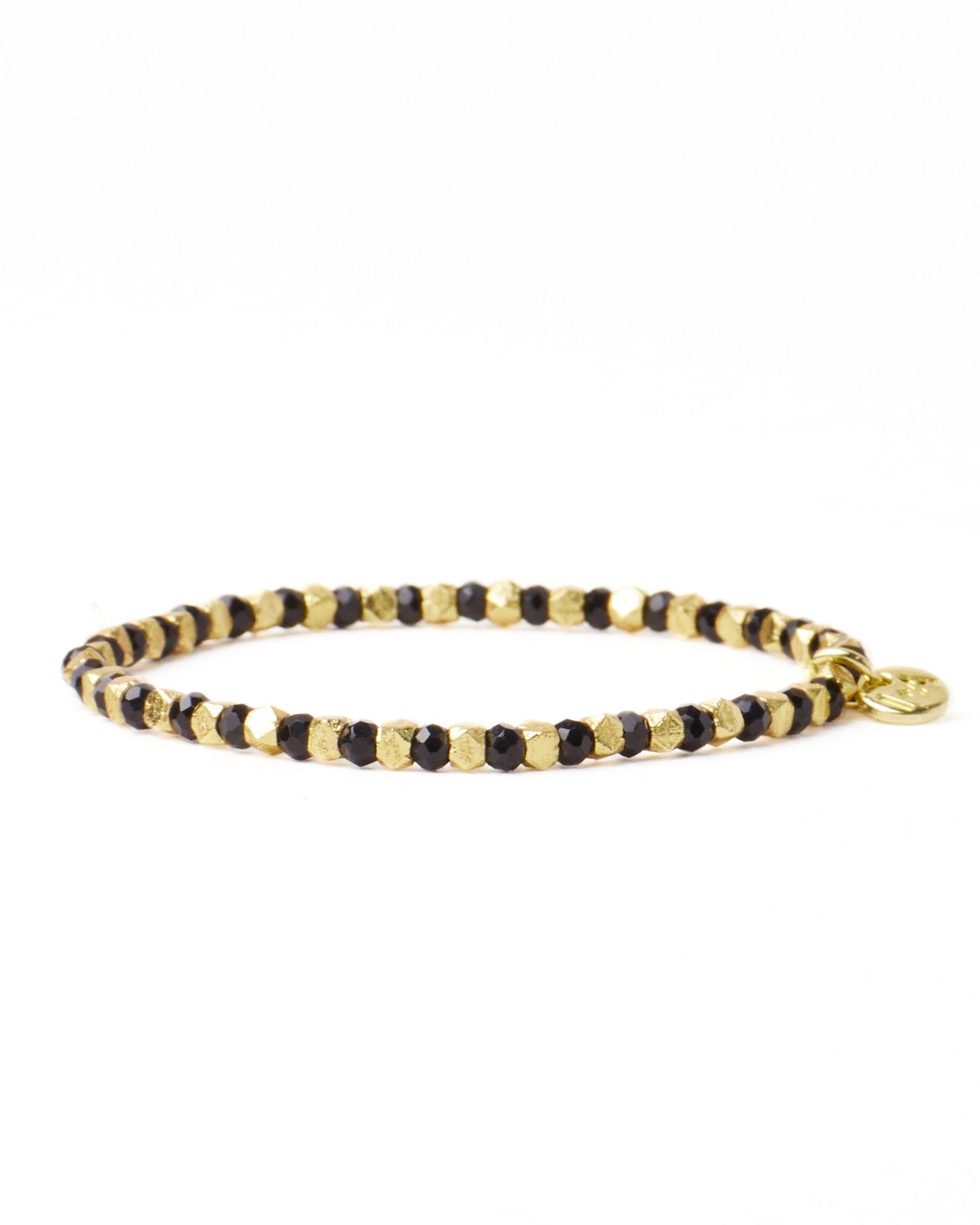 Louise Crystal Stretch Bracelet Black + Gold
