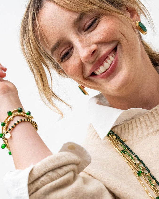 Louise Crystal Stretch Bracelet Black + Gold