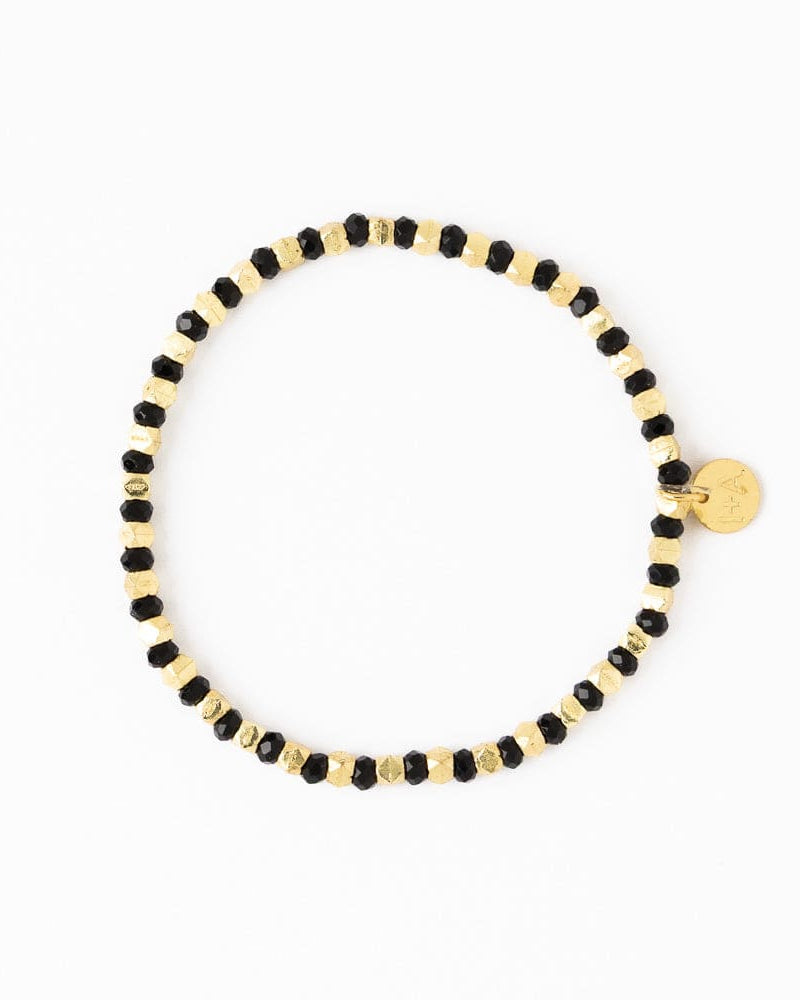 Louise Crystal Stretch Bracelet Black + Gold