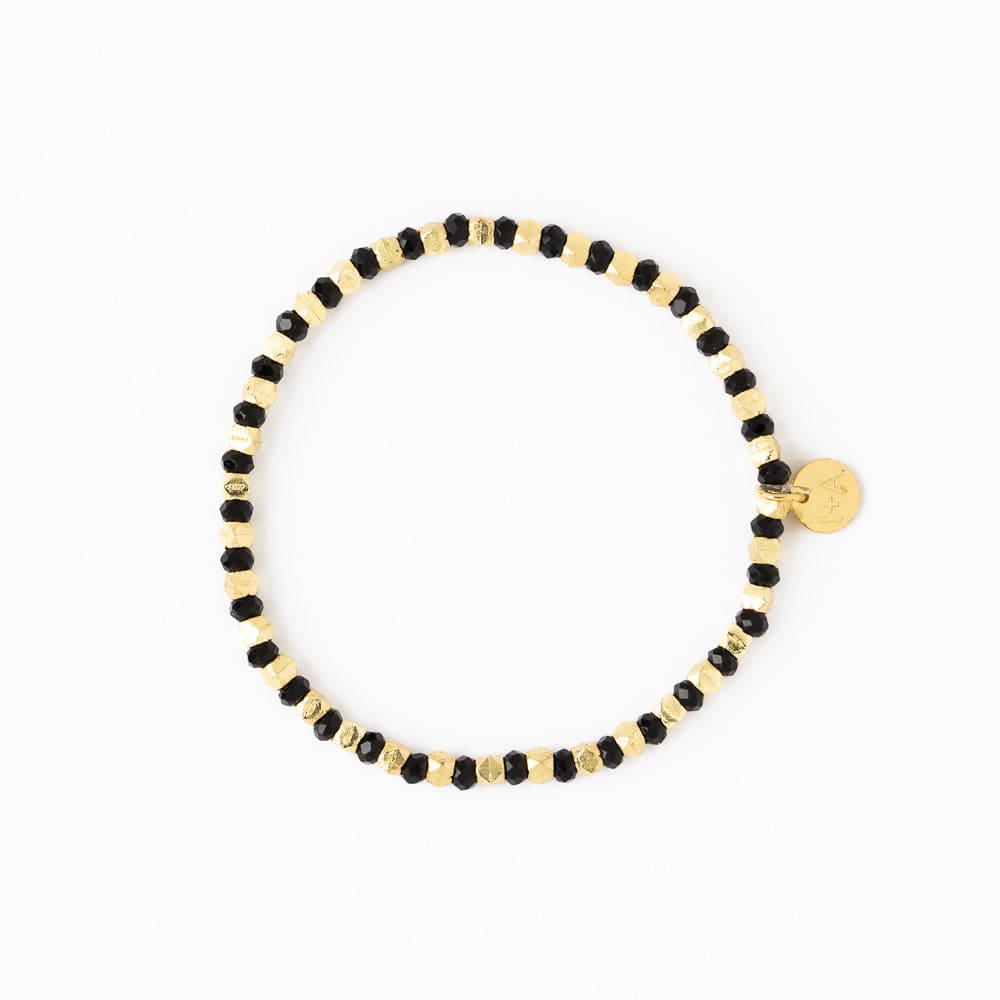 Louise Crystal Stretch Bracelet Black + Gold