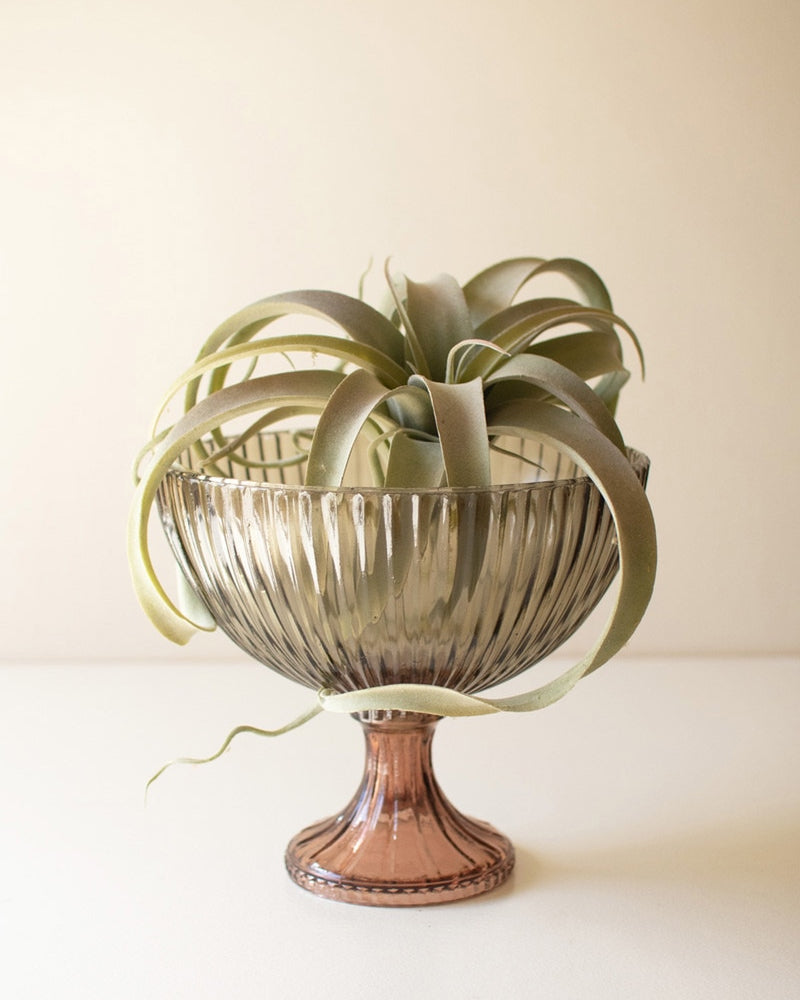 Multi-Colored Ribbed Glass Compote