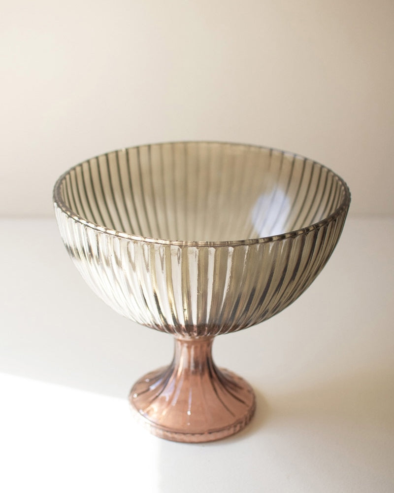 Multi-Colored Ribbed Glass Compote