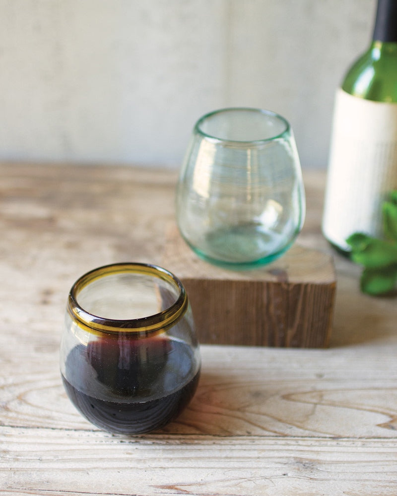 Amber Rim Stemless Wine Glass