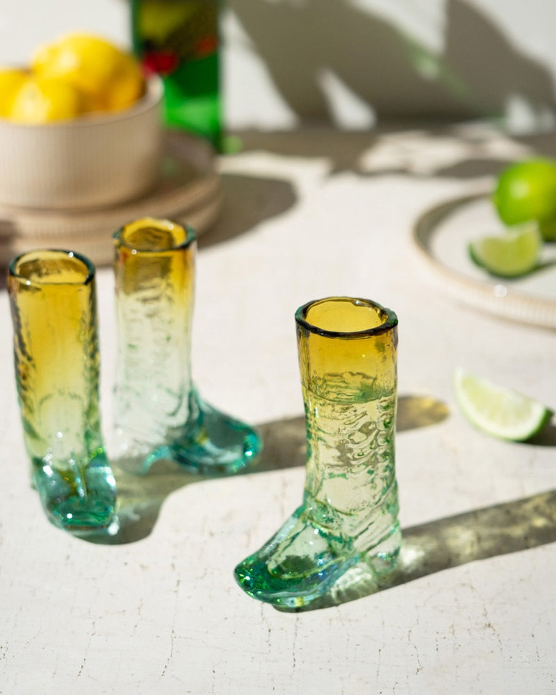 Blue and Amber Recycled Glass Boot Shot Glass