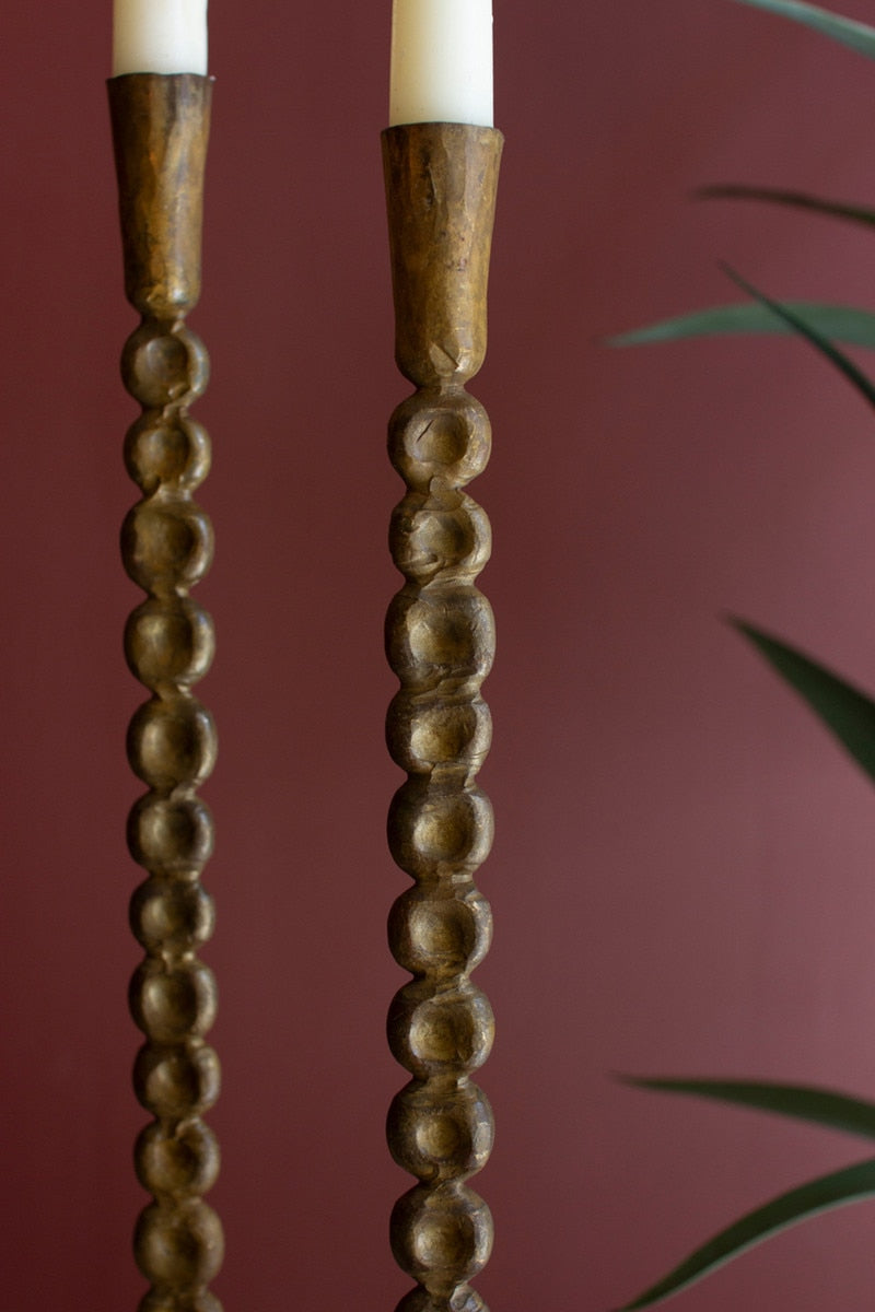 Set of 3 Antique Brass Taper Candle Holders