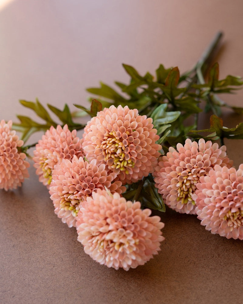 Bundle of 7 Artificial Light Pink Ball Dahlias