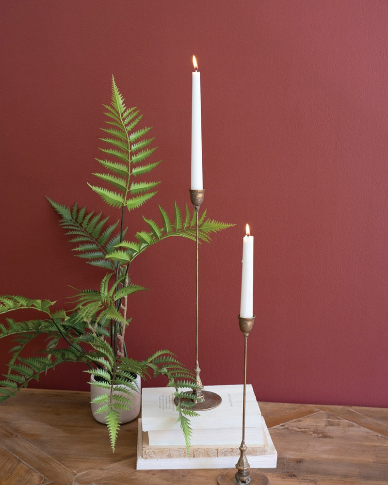 Set of 2 Tall Antique Brass Taper Candle Holders